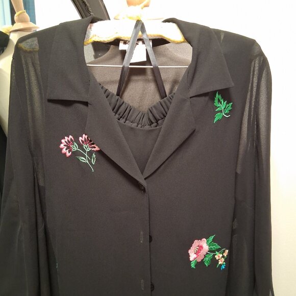 KARIN STEVENS KSL Vintage Black Embroidered Duster, Pants & Top 3 pc Set sz - Picture 2 of 9